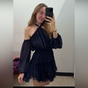 Elegant dark blue Off-Shoulder Dress - MISA